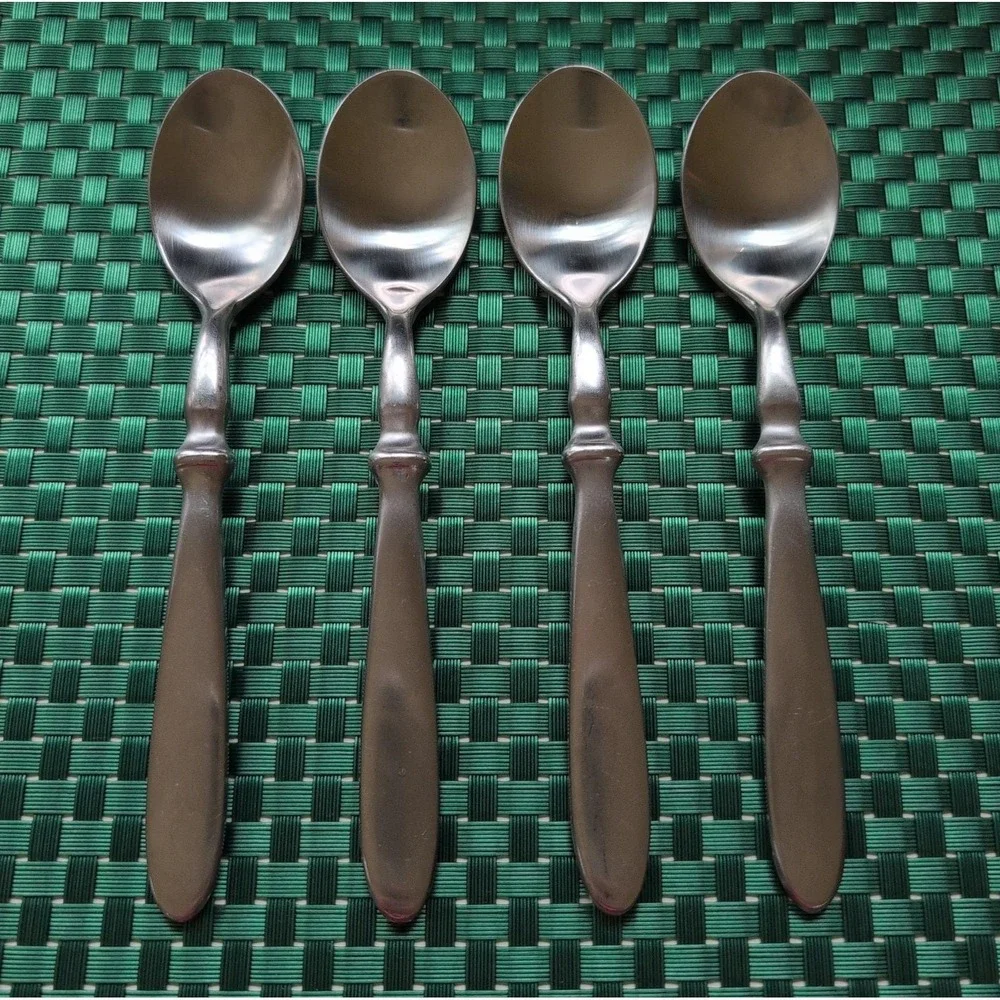 Cambridge TOWNHOUSE Teaspoons Set Lot of 4 SATIN Stainless Bistro Style VTG